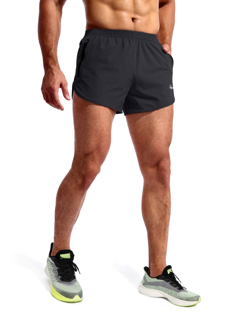 Pudolla Menâ€™s Running Shorts 3 Inch Quick Dry Gym Athletic Workout Shorts for Men with Zipper Pockets(Dark Grey Medium) - Image 4